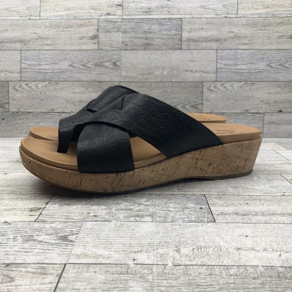 Kork-Ease Sabrina Wedge Sandals Women’s Size 9 Black Leather Platform Slides